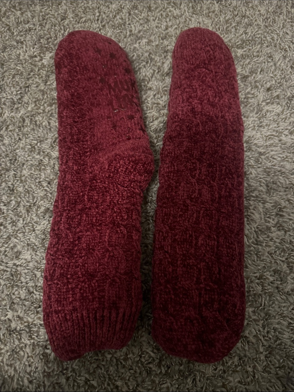 Cozy Maroon Cable Knit Slipper Socks